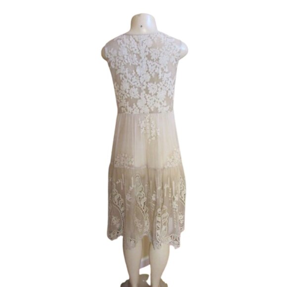 Vintage-Inspired Sundance Light Beige Silk Lace Midi Dress Size XS - Picture 5 of 7
